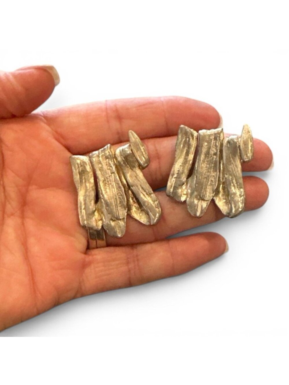 Vintage Clip On Brutalist Sculptural Statement Earrings – Modernist / Runway